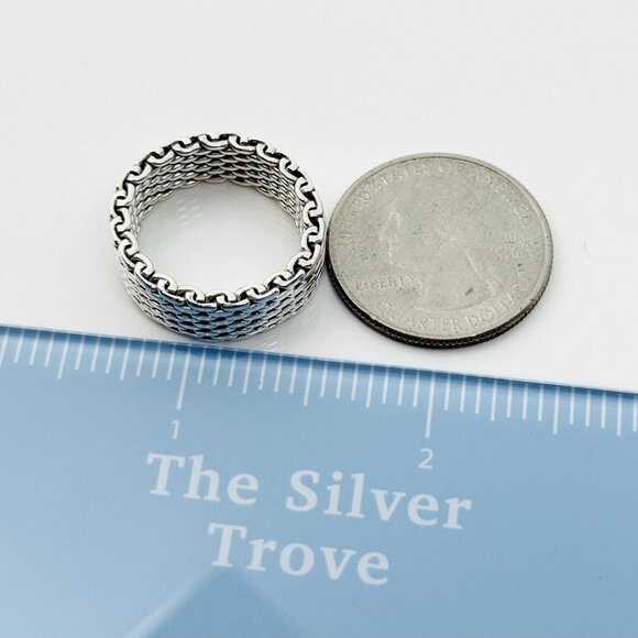 Size 7 Tiffany & Co Narrow Sterling Silver Somerset Mesh Weave Band Ring - Picture 6 of 6